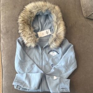 Abercrombie & Fitch Kids Light Blue Zip-up with Faux Fur Hood